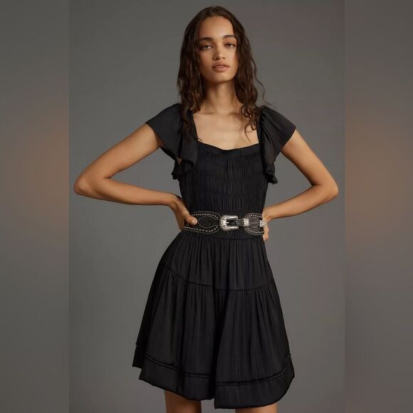 Anthropologie Flutter-Sleeve Square-Neck Mini Dress Size large - Picture 1 of 5